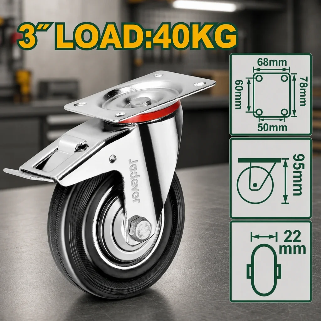 Rueda giratoria 3" con freno Jadever x Un.