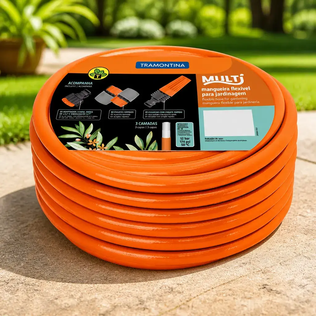 Manguera para jardin Super Flex Naranja x 15m con Accesorios Tramontina