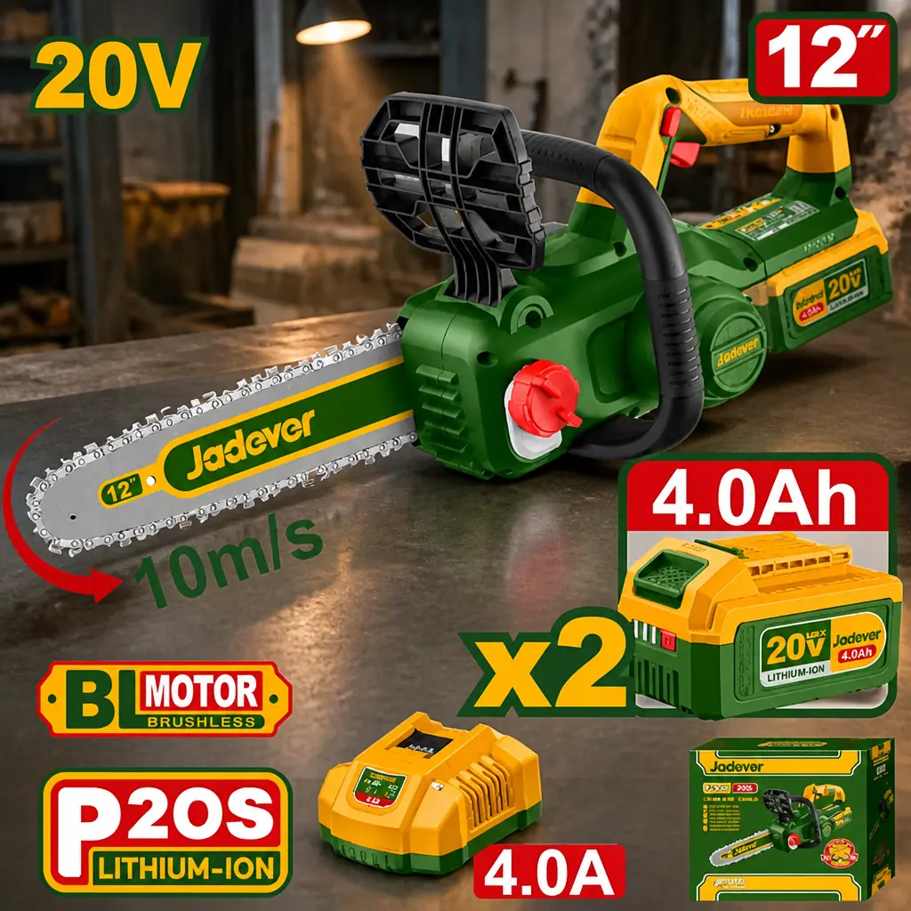 Motosierra inalambrica 12" + 2x Bat. 20V. 4Ah Jadever