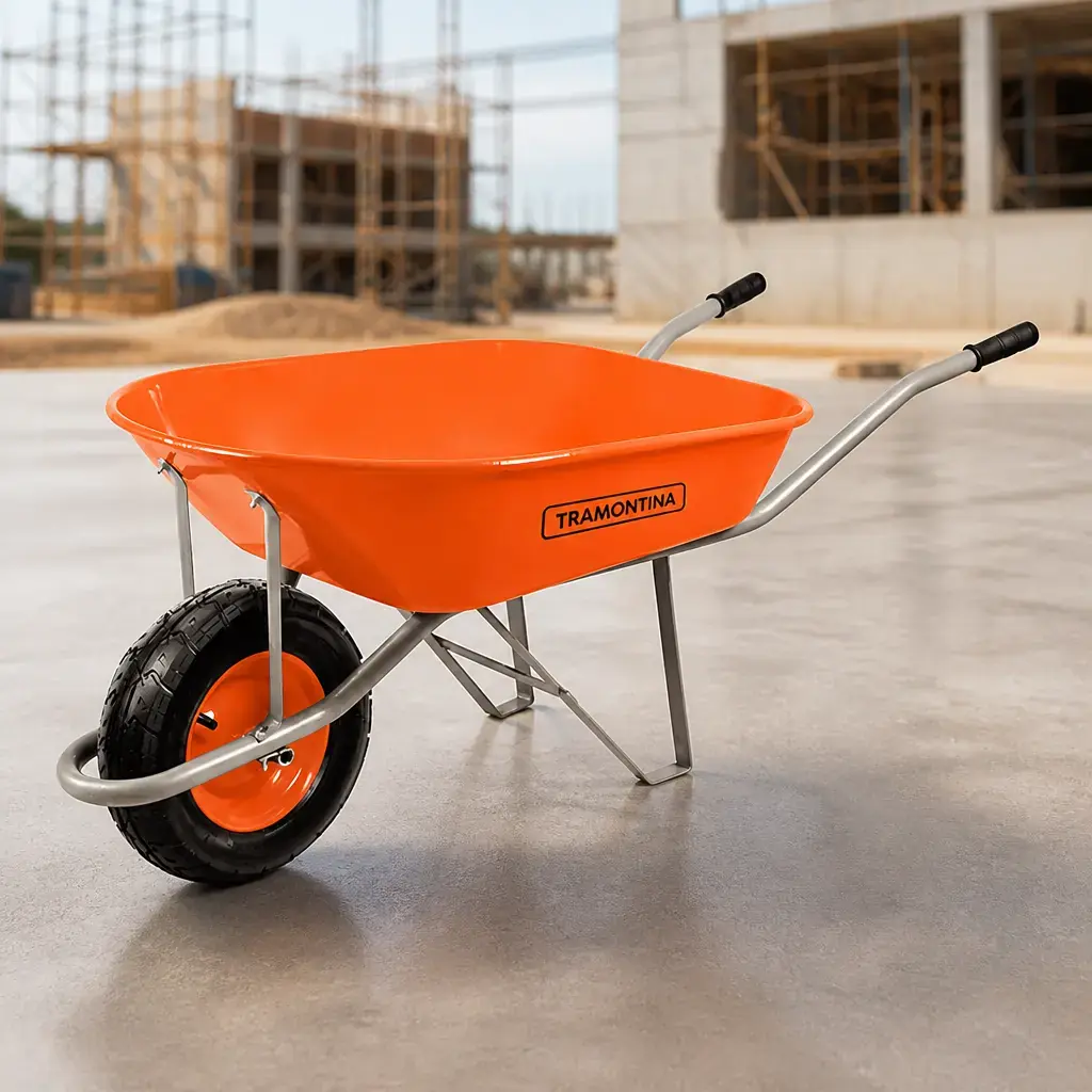 Carretilla naranja 80Lt. rueda inflable Tramontina x Un.