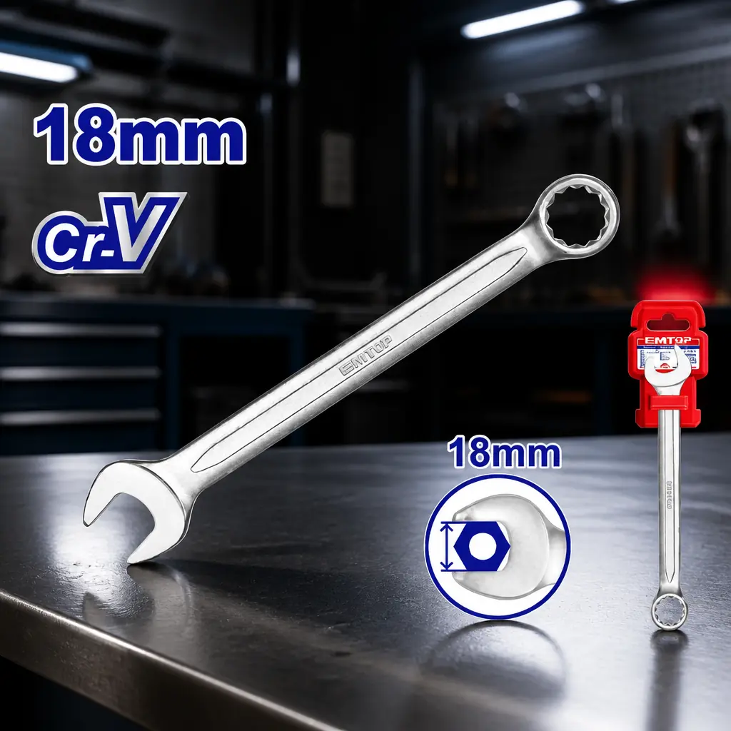 Llave combinada 18mm Cr-V Emtop x Un.