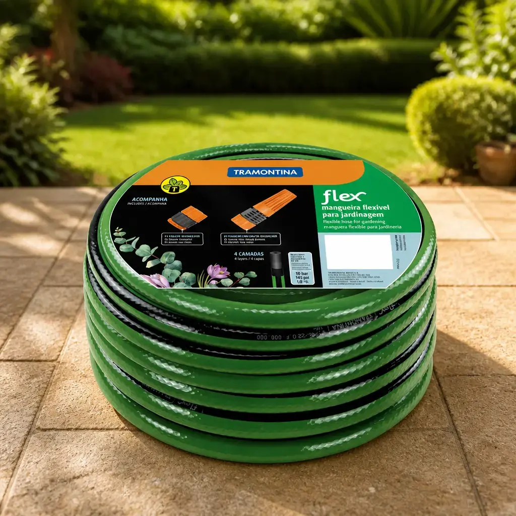 Manguera para jardin Rayada 4 capas x 15m con Accesorios Tramontina